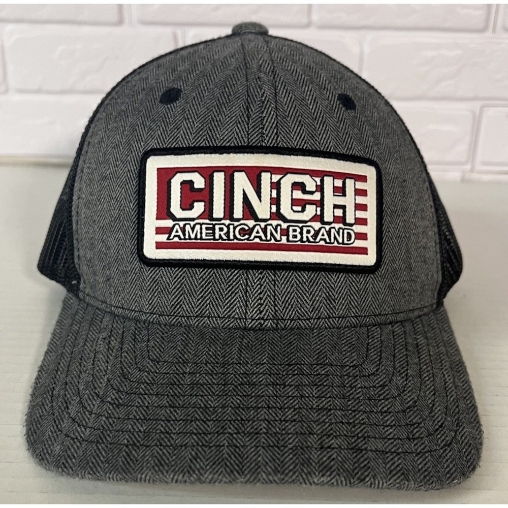 Cinch Trucker Hat Mens OSFM Grey‎ Herringbone Snapback Mesh Cap